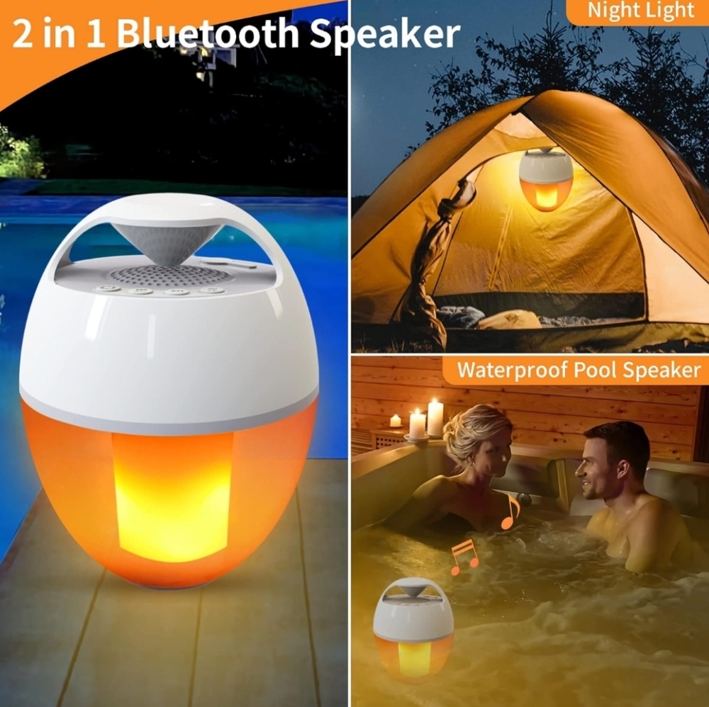 Pool Speakers with Flame Lights,Bluetooth Speaker IP68 Waterproof Floating